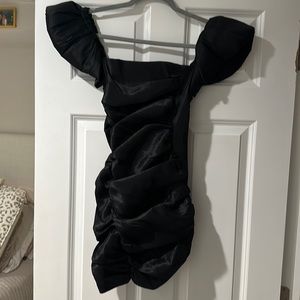 Black puff mini dress